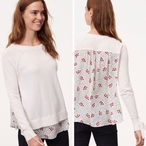 Loft Floral Back Mixed Media Cream Sweater Large